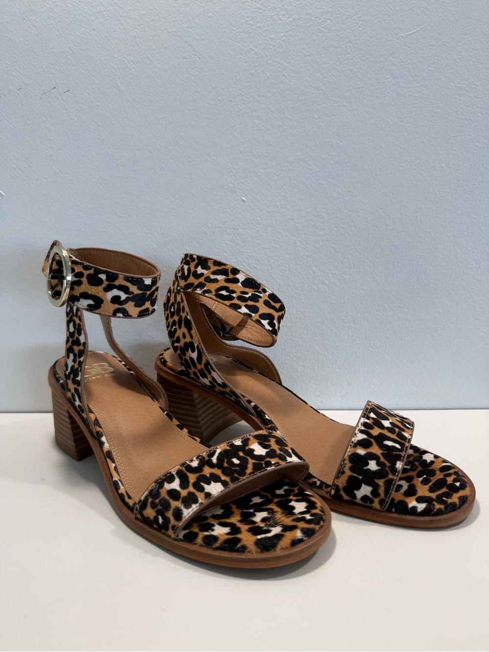 Gianni Bini Leopard Print Ankle-Strap Block Heel Sandals - size 8 1/2